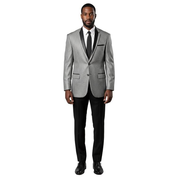 Puppytooth Elbow Patch Men's Classic Blazer Modern Fit, Silver - Picture 5 of 5